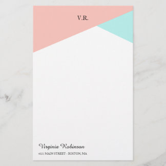 Blush roze & Icy Blue Monogramed Briefpapier