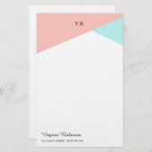 Blush roze & Icy Blue Monogramed Briefpapier (Voorkant / Achterkant)