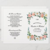 Blush Roze Ivoor Bloemen Bruiloft Programma (Voorkant / Achterkant)