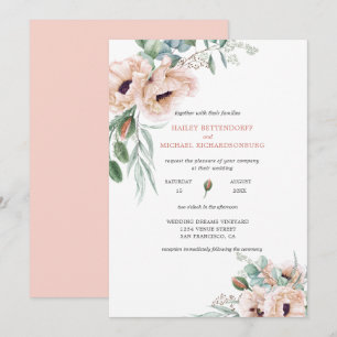 Blush roze ivoor papavers Greenery Waterverf Kaart