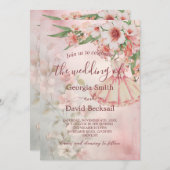 Blush Roze  Jurk QR Code Huwelijk Kaart (Voorkant / Achterkant)