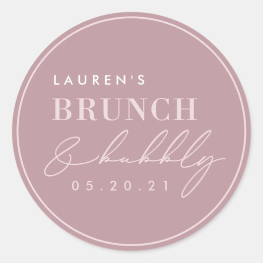 Blush roze kalligrafie Bridal Brunch en Bubble Cl Ronde Sticker (Voorkant)