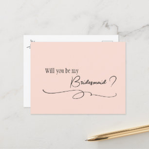 Blush roze kalligrafie Bridesmaid Voorstel Post Briefkaart
