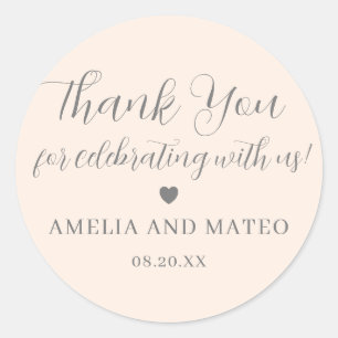 Blush roze kalligrafie bruiloft Dank je wel Ronde Sticker