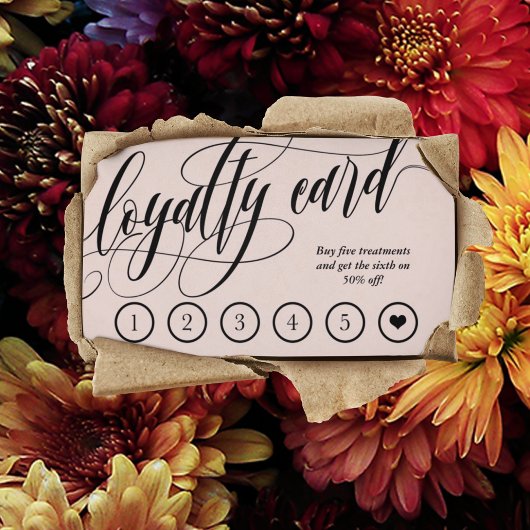 Blush roze kalligrafie Loyalty Punch Card