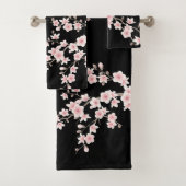 BLUSH Roze Kersenbloesem Zwart Bad Handdoek (Insitu)