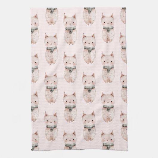 Blush roze kerst katten theedoek (Verticaal)