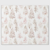 Blush roze kerstbomen cadeaupapier (Vlak)