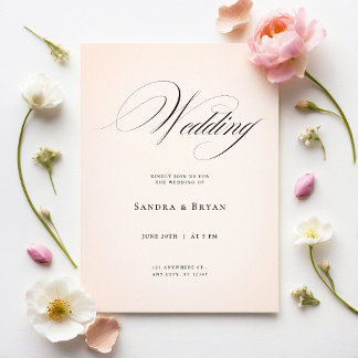 Blush roze klassieke kalligrafie elegante bruiloft kaart