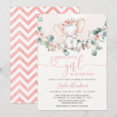 Blush Roze kleine meisjes Elephant Baby shower Kaart (Voorkant / Achterkant)