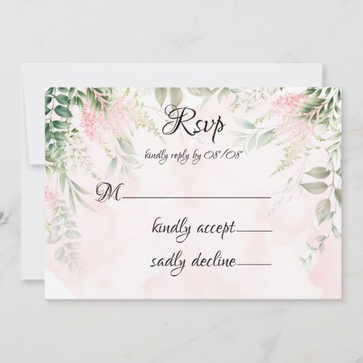 Blush roze kleurflessen Groene bruiloft RSVP-kaart Kaart (Voorkant)