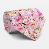 Blush roze koraal waterverf bloemige moderne strep stropdas (Opgerold)