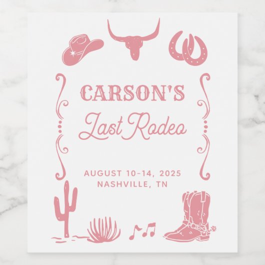 Blush Roze Laatste Rodeo Cowgirl Bachelorette Fees Wijn Etiket (Enkel label)