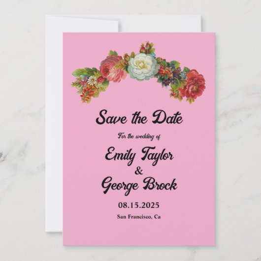 Blush roze land Rozen bloemenelegante bruiloft Save The Date (Voorkant)