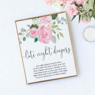 Blush roze Late nacht luiers baby shower spel Poster