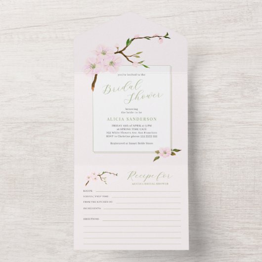 Blush roze lente bloemenrecept met vrijgezellenfee all in one uitnodiging (Binnen)
