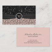 Blush roze leopard Black Glitter Event Planning Visitekaartje (Voorkant / Achterkant)