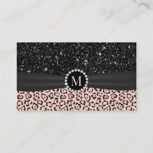 Blush roze leopard Black Glitter Event Planning Visitekaartje (Voorkant)