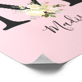 Blush roze letter 'M' Nursery Name Wall Art Poster (Hoek)