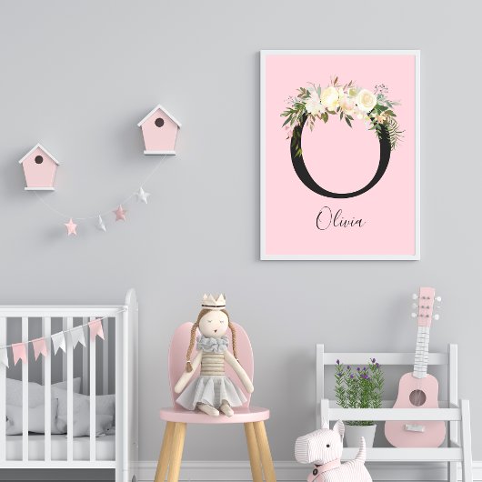 Blush roze letter 'O' Nursery Name Wall Art Poster