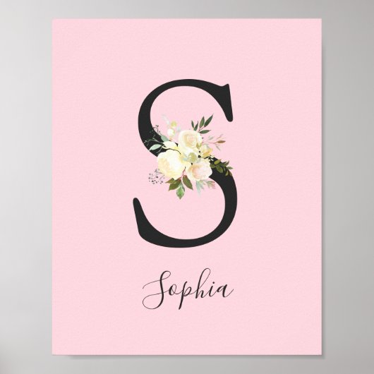 Blush roze letter 'S' Nursery Name Wall Art Poster (Voorkant)