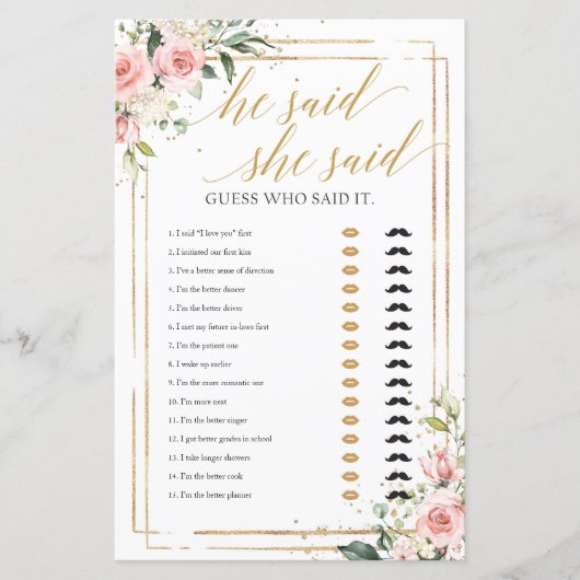 Blush roze lijst met floraal goud zei ze: "Spel (Voorkant)