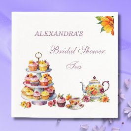 Blush Roze Lila Bloemen Tea Party Vrijgezellenfees Servet