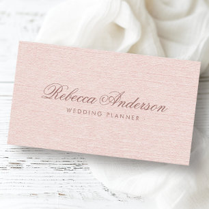 Blush roze linnen chic trendy script visitekaartje