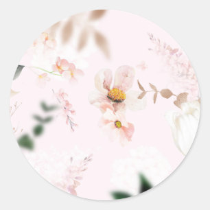 Blush Roze Magnolia Roos Gouden Patroon Ronde Sticker