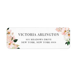 Blush Roze Magnolias en Hydrangeas Return Address Etiket