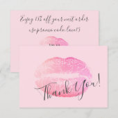 Blush Roze Make-up Schoonheid Lipglans Bedankkaart (Voorkant / Achterkant)