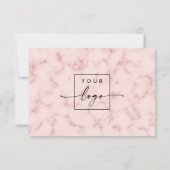 Blush roze marmer aangepaste logo dank je briefkaa bedankkaart (Achterkant)