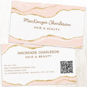 Blush Roze Marmer Agaat Goud Glitter QR Code Visitekaartje