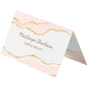 Blush Roze Marmer Agaat Goud Glitter QR Code Visitekaartjes