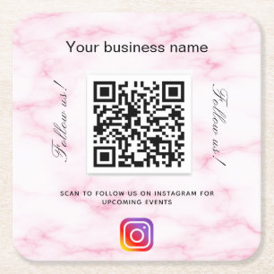 Blush roze marmer business qr code instagram vierkante kartonnen onderzetter