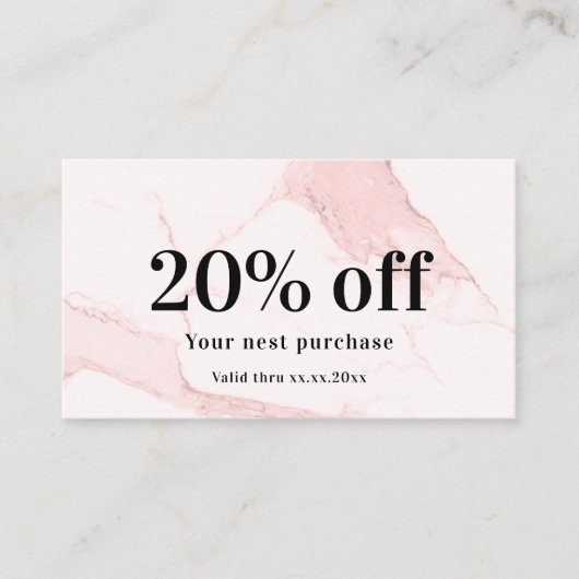 Blush roze marmer elegant qr code business kortingskaartje (Voorkant)