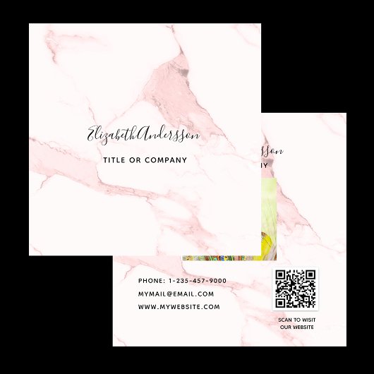 Blush roze marmer goudprofiel foto QR code Vierkante Visitekaartje