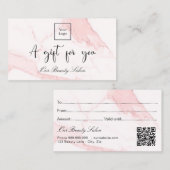Blush roze marmer logo qr code gift certificaat (Voorkant / Achterkant)