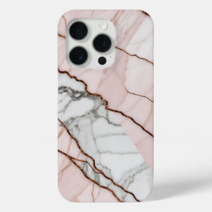 Blush roze marmer met koperen accenten iPhone 15 pro case