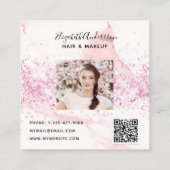 Blush roze marmer profiel foto qr code vierkante visitekaartje (Achterkant)