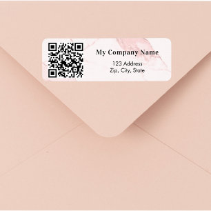 Blush roze marmer qr code business return address etiket