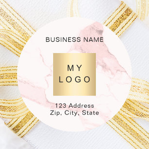 Blush roze marmer zakelijke logo adres ronde sticker