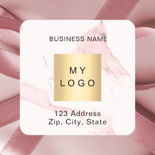 Blush roze marmer zakelijke logo adres vierkante sticker