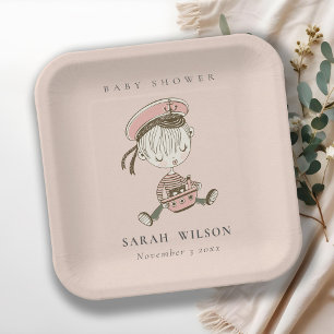 Blush roze meisje Little Sailor Nautical Baby show Papieren Bordje