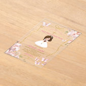 Blush roze meisje met Bijbel Eerste Heilige Commun Acryl Uitnodigingen (Laagn)