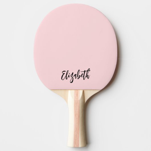 Blush Roze Meisje Modern Script Monogram Naam Tafeltennisbatje (Voorkant)