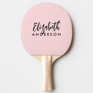 Blush Roze Meisje Modern Script Monogram Naam Tafeltennisbatje