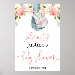 Blush roze meisje olifant baby shower welkom bord poster