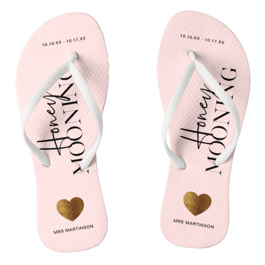 Blush roze met naam en datum teenslippers (Voetbed)