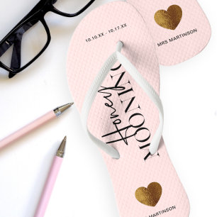 Blush roze met naam en datum teenslippers